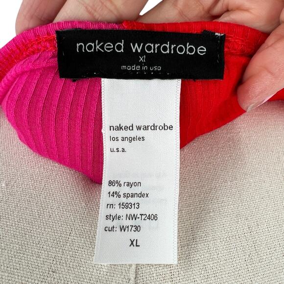 Naked Wardrobe Womens Pink Red Colorblock Tie Front Strapless Tube Top Size XL - Picture 5 of 6